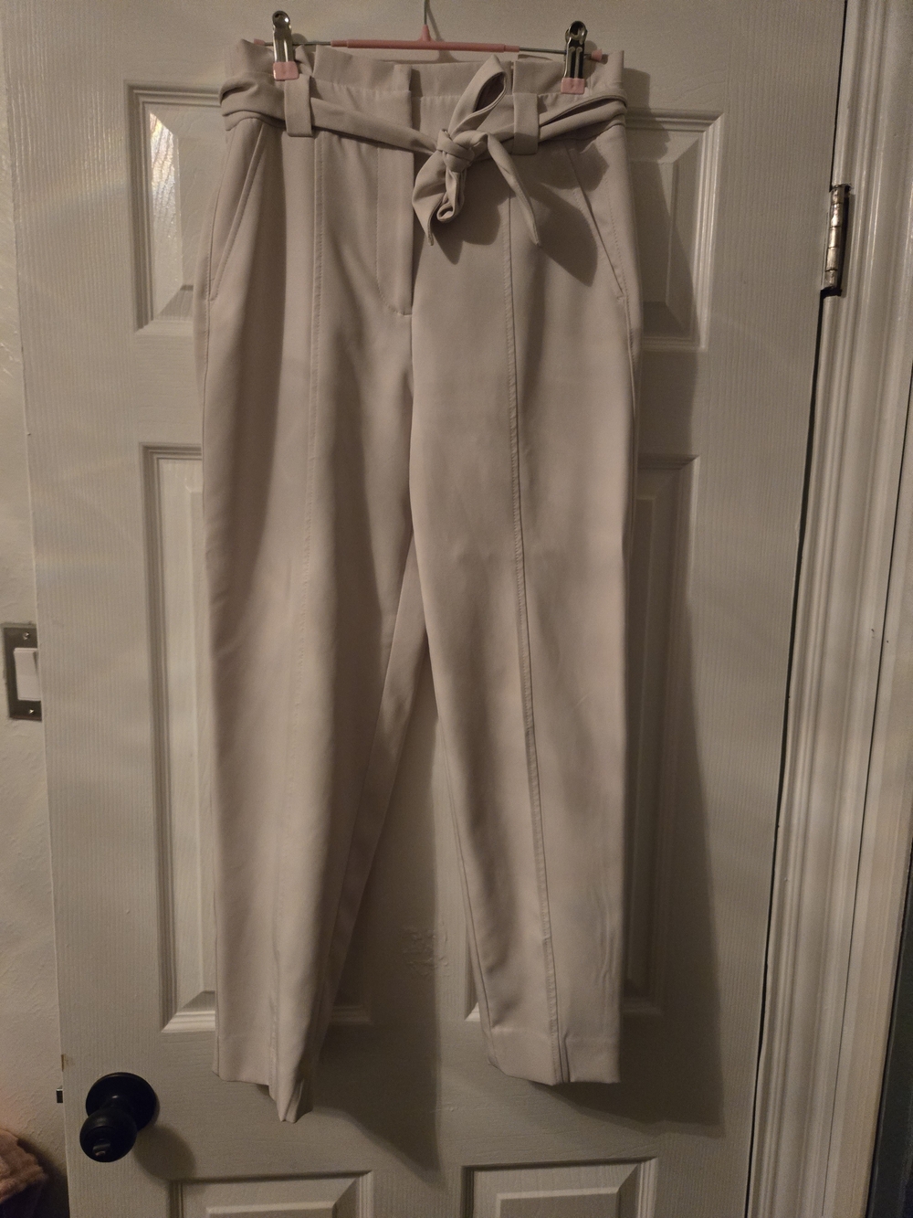 White House Black Market Cream Paperbag Waist Trousers with Tie